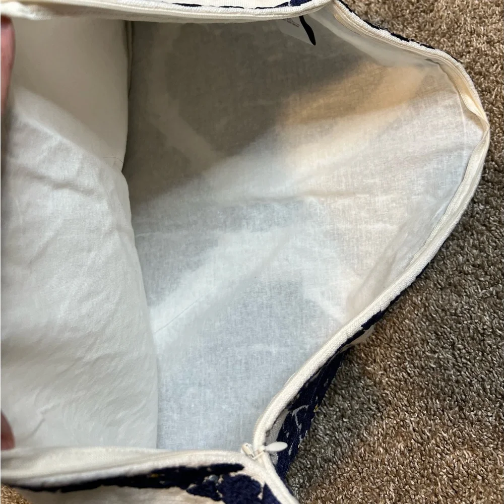 Williams Sonoma Blue White Antique Jaipur Embroidered Lumbar Pillow Cover NEW